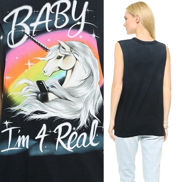 SO SOFT☁️UNIF I’m 4 Real Unicorn Muscle Tee - Picture 3 of 5